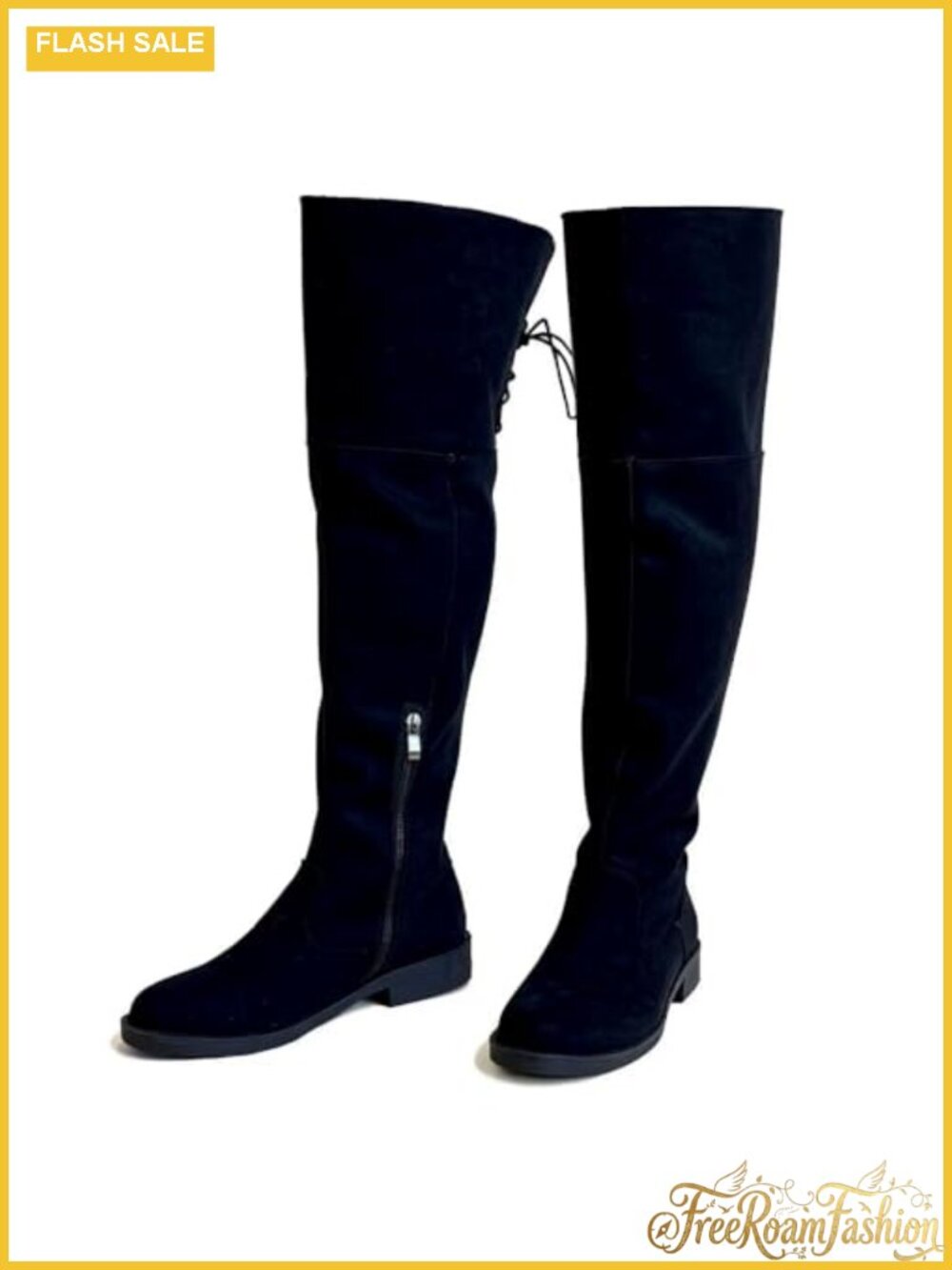 Women's Chunky Heel Over Knee High Boots Wide Calf Lace Up Suede